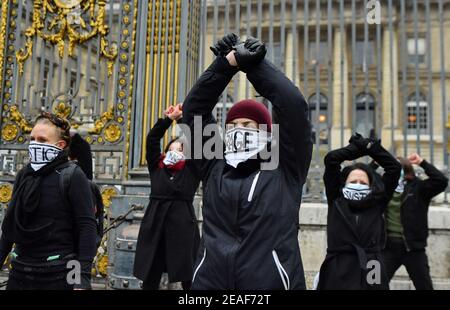 'Justice For Julie’ action in front of the Justice Palace by the Amazones Paris Collective in Paris, France, on February 09, 2021. Photo by Karim Ait Adjedjou/Avenir Pictures/ABACAPRESS.COM Stock Photo