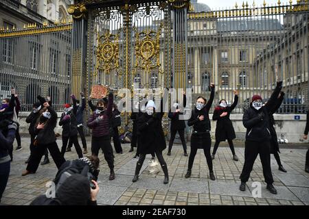 'Justice For Julie’ action in front of the Justice Palace by the Amazones Paris Collective in Paris, France, on February 09, 2021. Photo by Karim Ait Adjedjou/Avenir Pictures/ABACAPRESS.COM Stock Photo