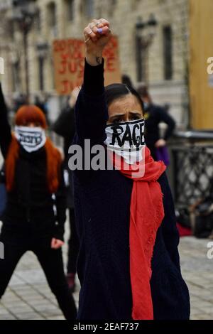 'Justice For Julie’ action in front of the Justice Palace by the Amazones Paris Collective in Paris, France, on February 09, 2021. Photo by Karim Ait Adjedjou/Avenir Pictures/ABACAPRESS.COM Stock Photo