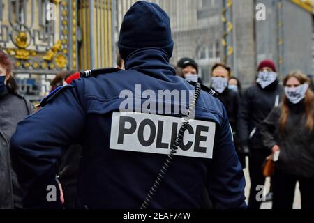 'Justice For Julie’ action in front of the Justice Palace by the Amazones Paris Collective in Paris, France, on February 09, 2021. Photo by Karim Ait Adjedjou/Avenir Pictures/ABACAPRESS.COM Stock Photo