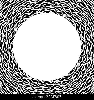 Black and white frame. Round pattern in form of mandala. Decorative border with animal ornament. Zebra skin. Copy space. Fashion board. Template Stock Vector
