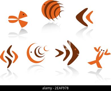 Underwater animals symbols as icons isolated on white background Stock Vector