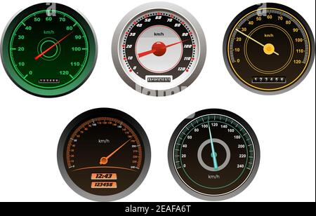 Racing cars speedometers set isolated on white background for sports design Stock Vector