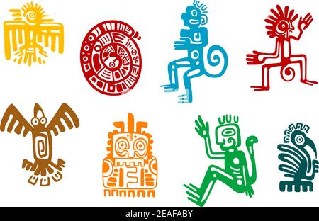 Abstract maya and aztec art symbols isolated on white background Stock Vector