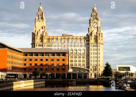 Waterfront side view of The Royal Liver Building, Liverpool ...