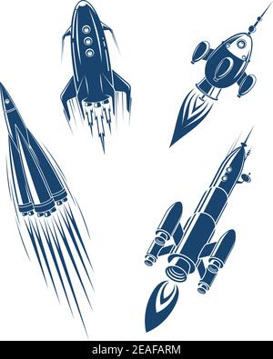 Space ships and spacecrafts set in cartoon style Stock Vector