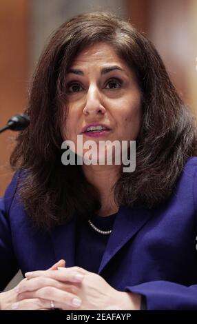 Washington DC, USA. 9th Feb 2021. Washington, United States Of America. 09th Feb, 2021. Neera Tanden testifies before the Senate Homeland Security and Government Affairs committee on her nomination to become the director of the Office of Management and Budget (OMB), during a hearing at the U.S. Capitol in Washington, DC on Tuesday, February 9, 2021. 