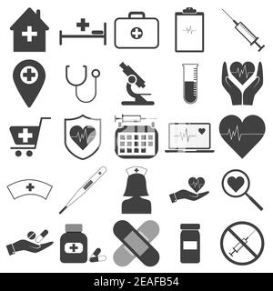 Collection of black and white medical and health icons Stock Vector ...