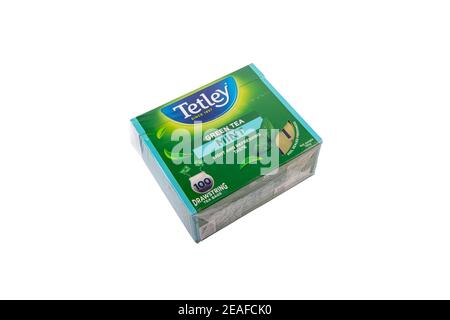 Tetley Green Tea Mint box on isolated background Stock Photo