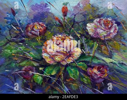 Art painting Abstract Oil rose Flower Nature Imagination from thailand Stock Photo