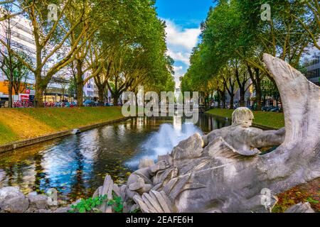 View of the triton fountain in Dusseldorf, Germany Stock Photo