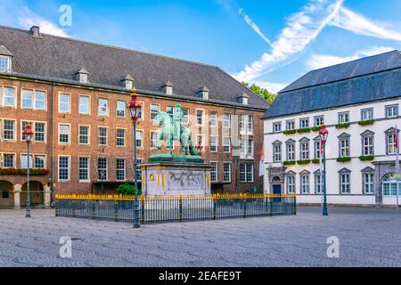 Town hall in Dusseldorf and statue of an Wellem, Germany Stock Photo