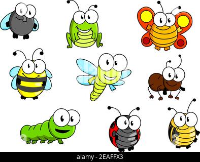 Cartoon insects set isolated on white background for fairytale design Stock Vector