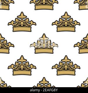Seamless background pattern of ornate golden royal crowns on a white background Stock Vector