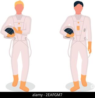Astronauts flat color vector faceless character set Stock Vector
