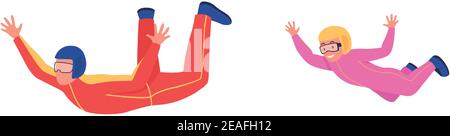 Skydiving activity flat color vector faceless character set Stock Vector