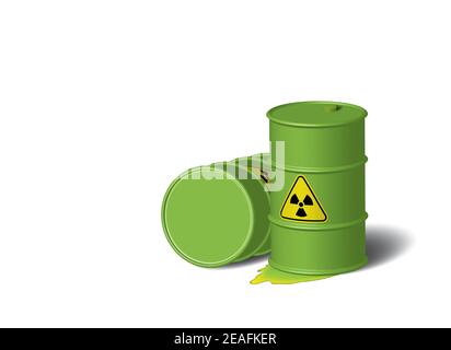 Barrels with leaking radioactive substances Stock Photo