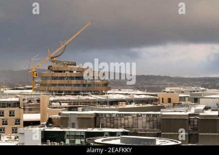 A view of the St James Quarters food hall being built using a crane Stock Photo