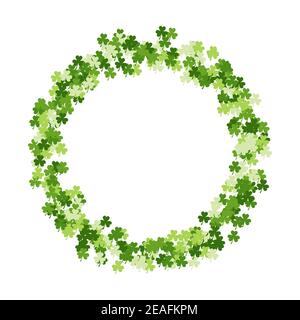 Happy Saint Patrick's day pattern. Circle made of trefoil clover. Stock vector illustration on white background Stock Vector