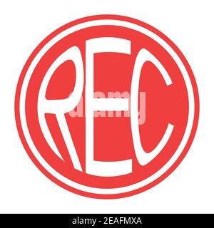 Round red icon rec button vector record button with text rec Stock Vector