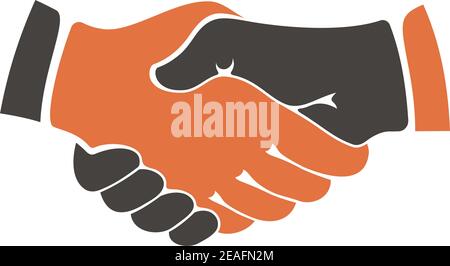 Conceptual image of two people of different ethnicities shaking hands between cultural communities either during a business agreement or in everyday l Stock Vector
