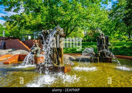 Gauklerbrunnen fountain in Stadtpark in Dortmund, Germany Stock Photo