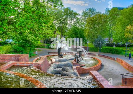 Gauklerbrunnen fountain in Stadtpark in Dortmund, Germany Stock Photo