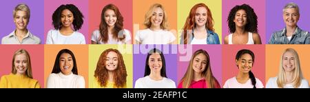 Set of lifeful beautiful women of different ages and nationalities Stock Photo