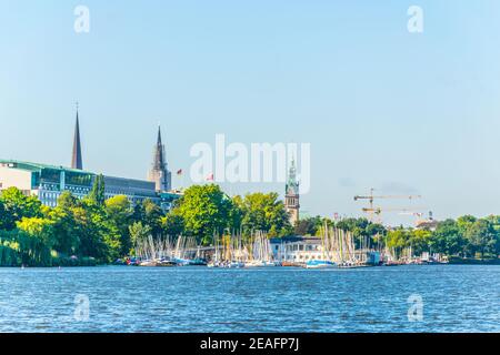 View of marina on the aussenalster lake in Hamburg, Germany Stock Photo