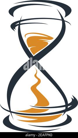 Doodle sketch of a stylised hourglass timer with the sand running through between the bulbs measuring the passing time, outline in black and brown on Stock Vector