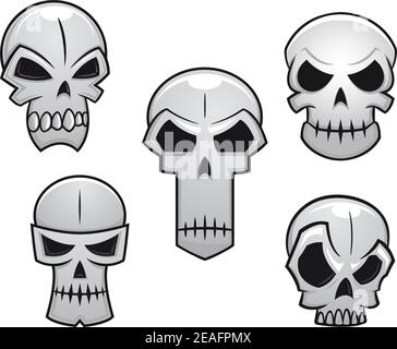 Cartoon skulls set with danger emotions for halloween holiday design Stock Vector