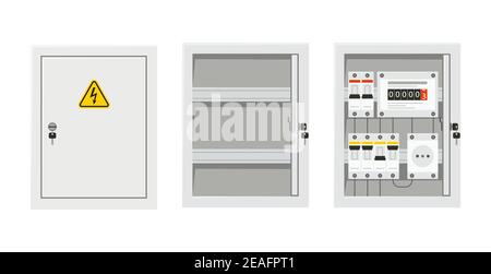 Electrical power switch panel with open and close door. Fuse box ...