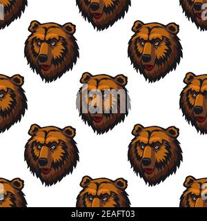 Seamless pattern of brown bear head trophies for background design Stock Vector