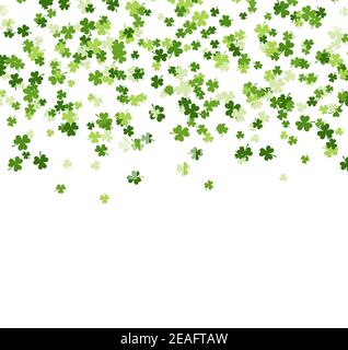 Happy Saint Patrick's day pattern. Trefoil clover falling from the sky. Stock vector illustration on white background Stock Vector