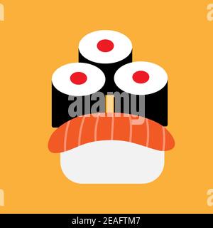 Sushi set with rolls and salmon. Hand drawn vector illustration isolated on white background Stock Vector