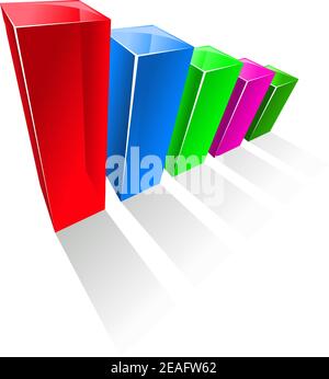Business chart with colorful glowing vertical columns, aligned from the highest percentage to the smallest value, on white background Stock Vector