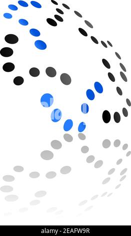 Abstract symbol showing an oblique curved perspective on a reflective white surface in black and blue Stock Vector