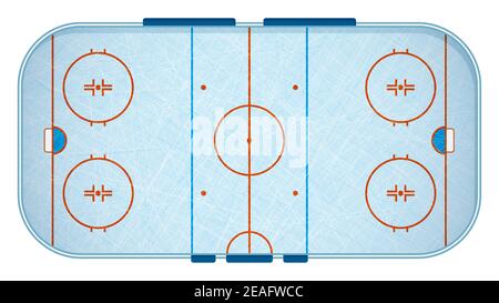 ice hockey sports rink markings lines top view with scratches on ice. Outline hockey playground. Sports ground for active recreation. Vector Stock Vector