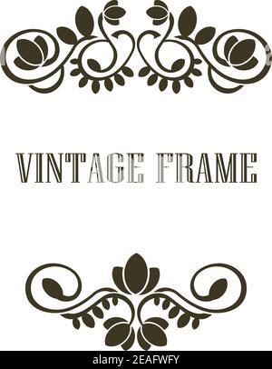 Black and calligraphic Vintage frame border elements or header and footer with a swirling floral and foliate pattern Stock Vector