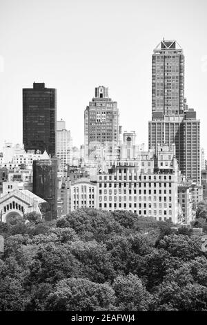 Black and white picture of Manhattan Upper East Side diverse architecture, New York, USA. Stock Photo