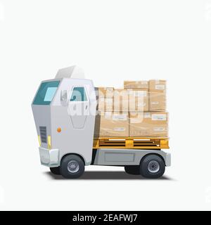 delivery white truck carrying group of parcels Stock Vector