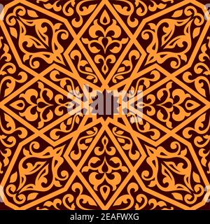 Arabian tile pattern in square format suitable as a seamless repeat pattern or tile in orange and brown, vector illustration Stock Vector