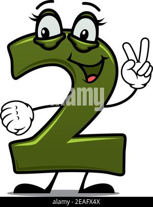 Funny smiling number two in cartoon style Stock Vector