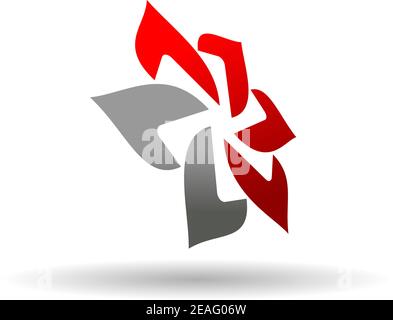 Modern stylized flower motif symbol with angled perspective in graduated shades of red and grey on a white background, vector illustration Stock Vector