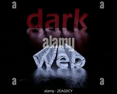 Darkweb red and white text word on black background - 3D rendering