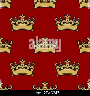 Seamless pattern of golden crowns depicting royalty on a brown background, vector illustration Stock Vector