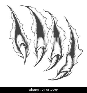 Tattoo of surface scratched by monster claws drawn in engraving style. Vector illustration. Stock Vector