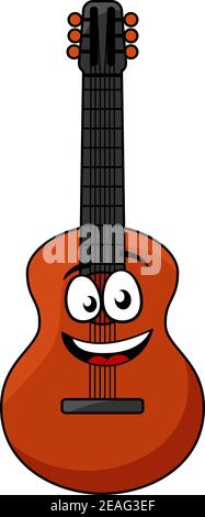 Cartoon happy wooden guitar with a smiling face ready for some musical entertainment, vector illustration Stock Vector