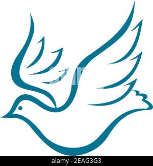 Vector doodle sketch of a graceful flying dove of peace or bird in flight with outspread wings on white Stock Vector
