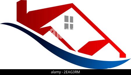 Cartoon vector illustration depicting an Eco house icon outline of a modern red home Stock Vector
